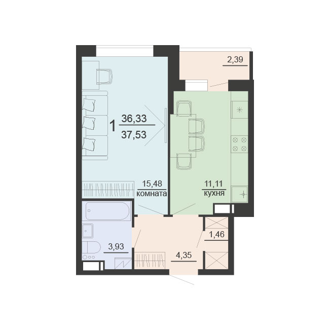 Квартира 1-комнатная квартира