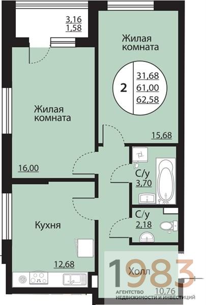 Квартира 2-комнатная квартира