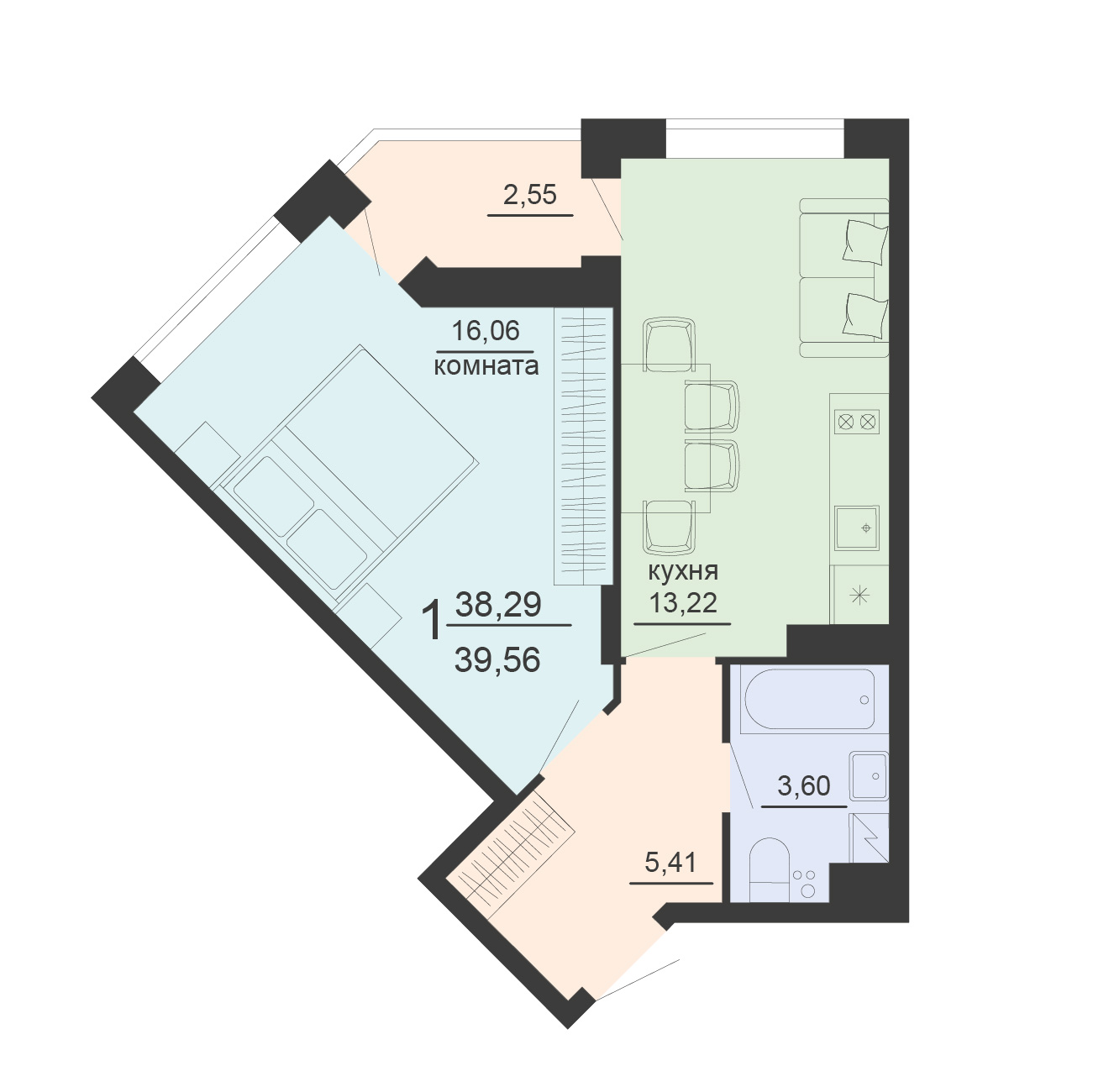 Квартира 1-комнатная квартира