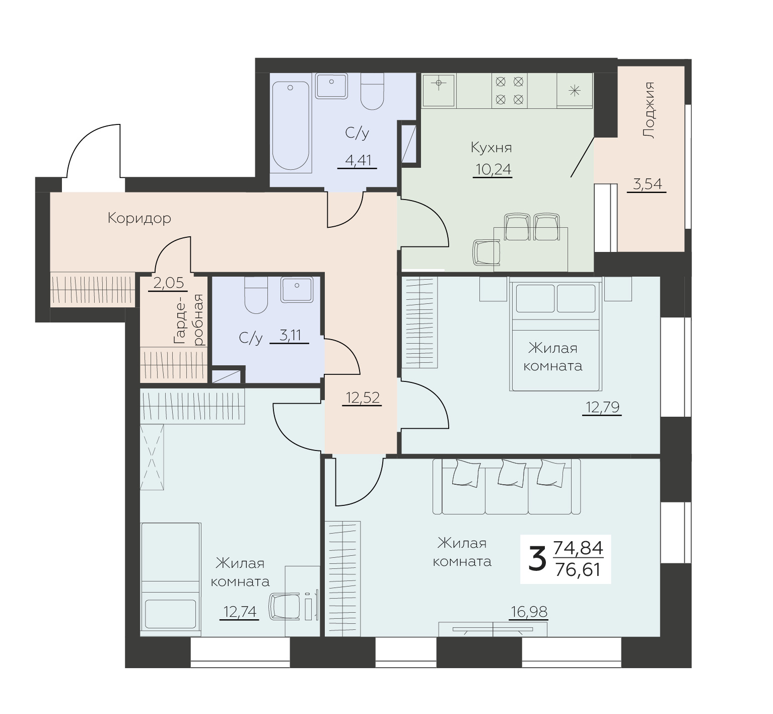 Квартира 3-комнатная квартира