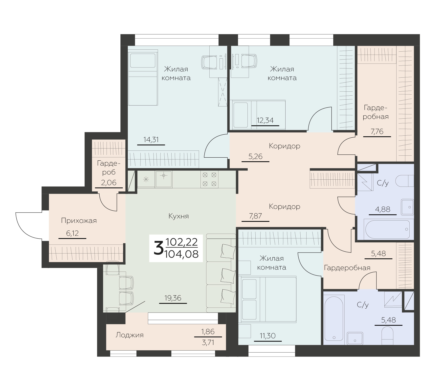 Квартира 3-комнатная квартира