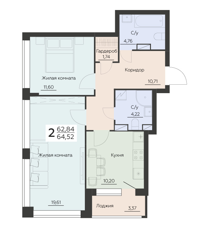 Квартира 2-комнатная квартира