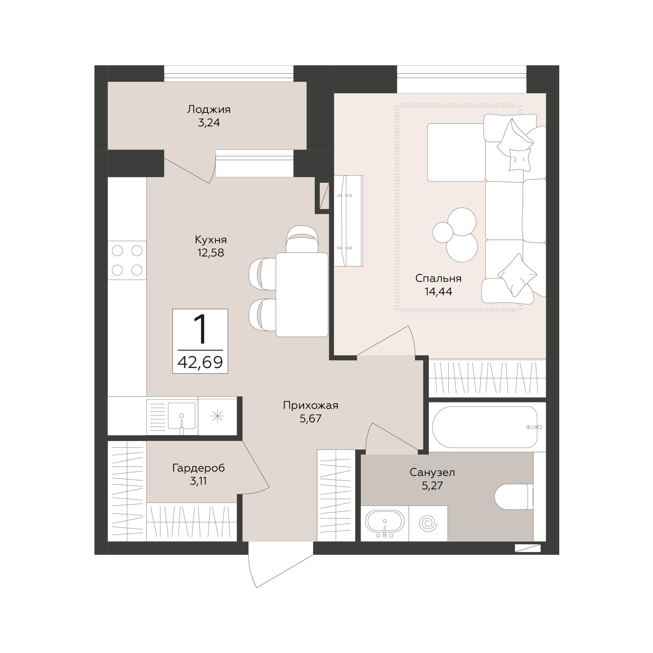 Квартира 1-комнатная квартира