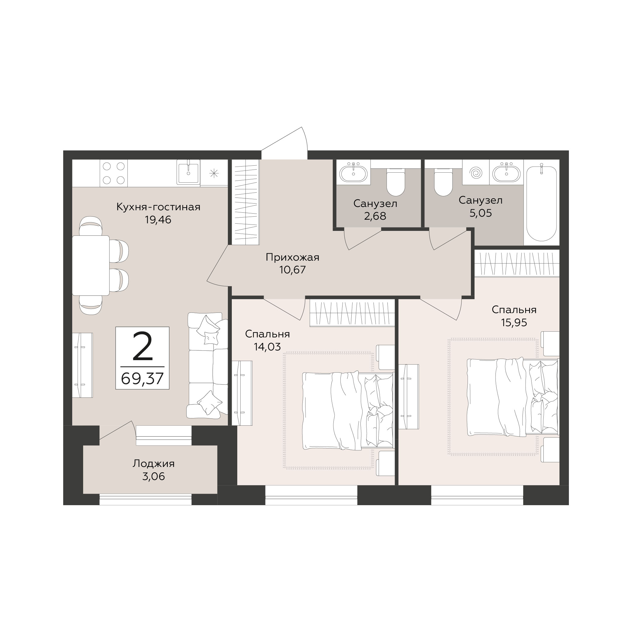 Квартира 2-комнатная квартира