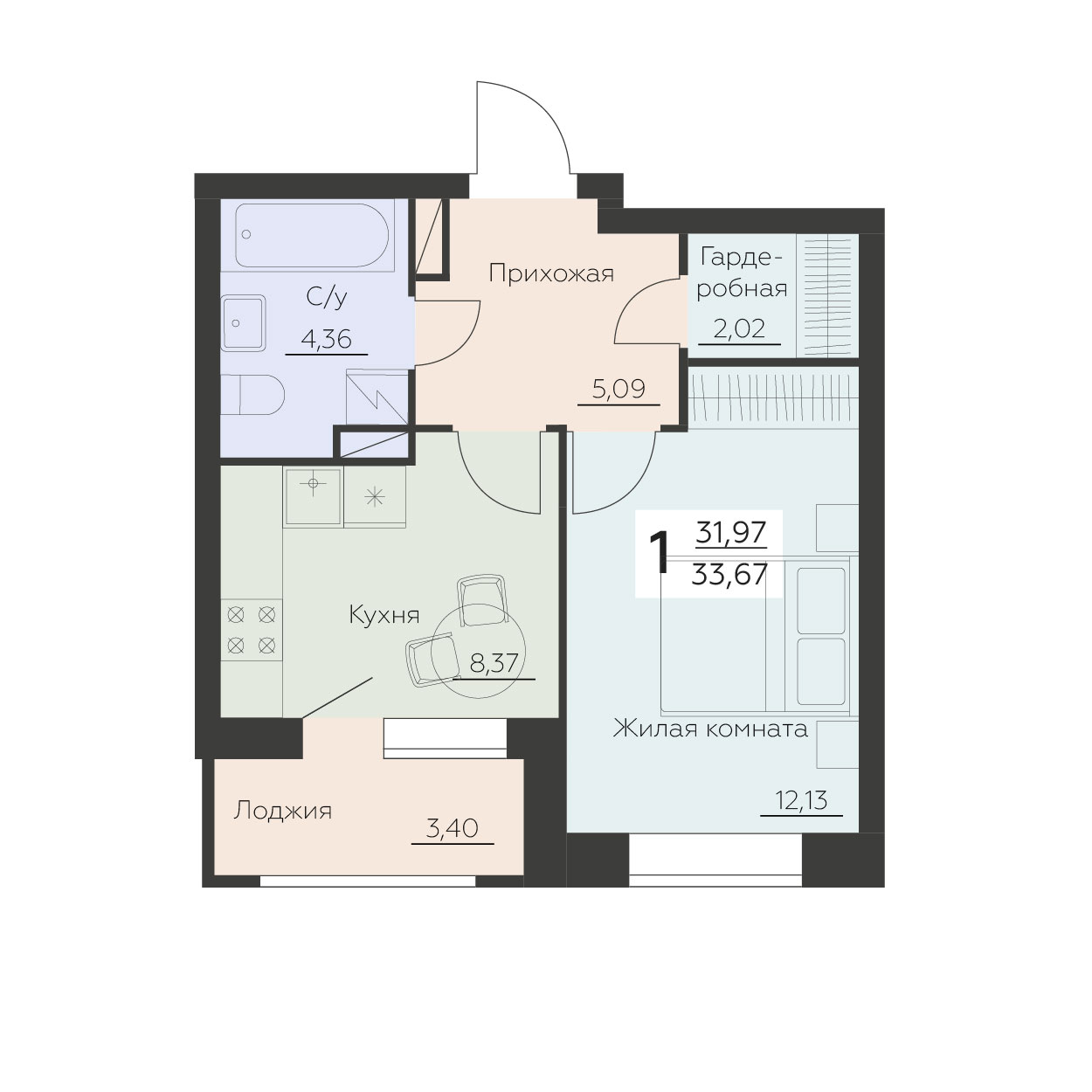 Квартира 1-комнатная квартира