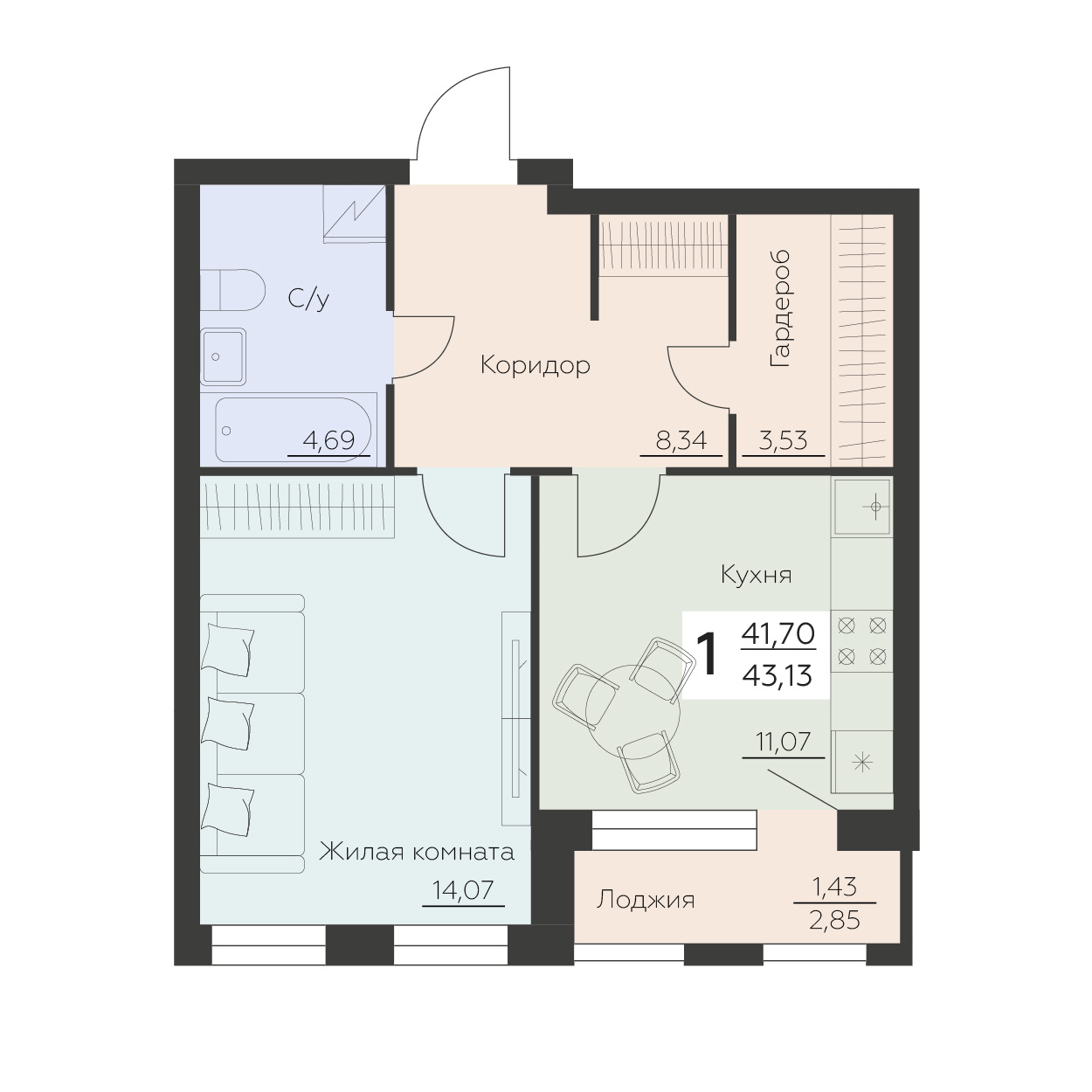 Квартира 1-комнатная квартира