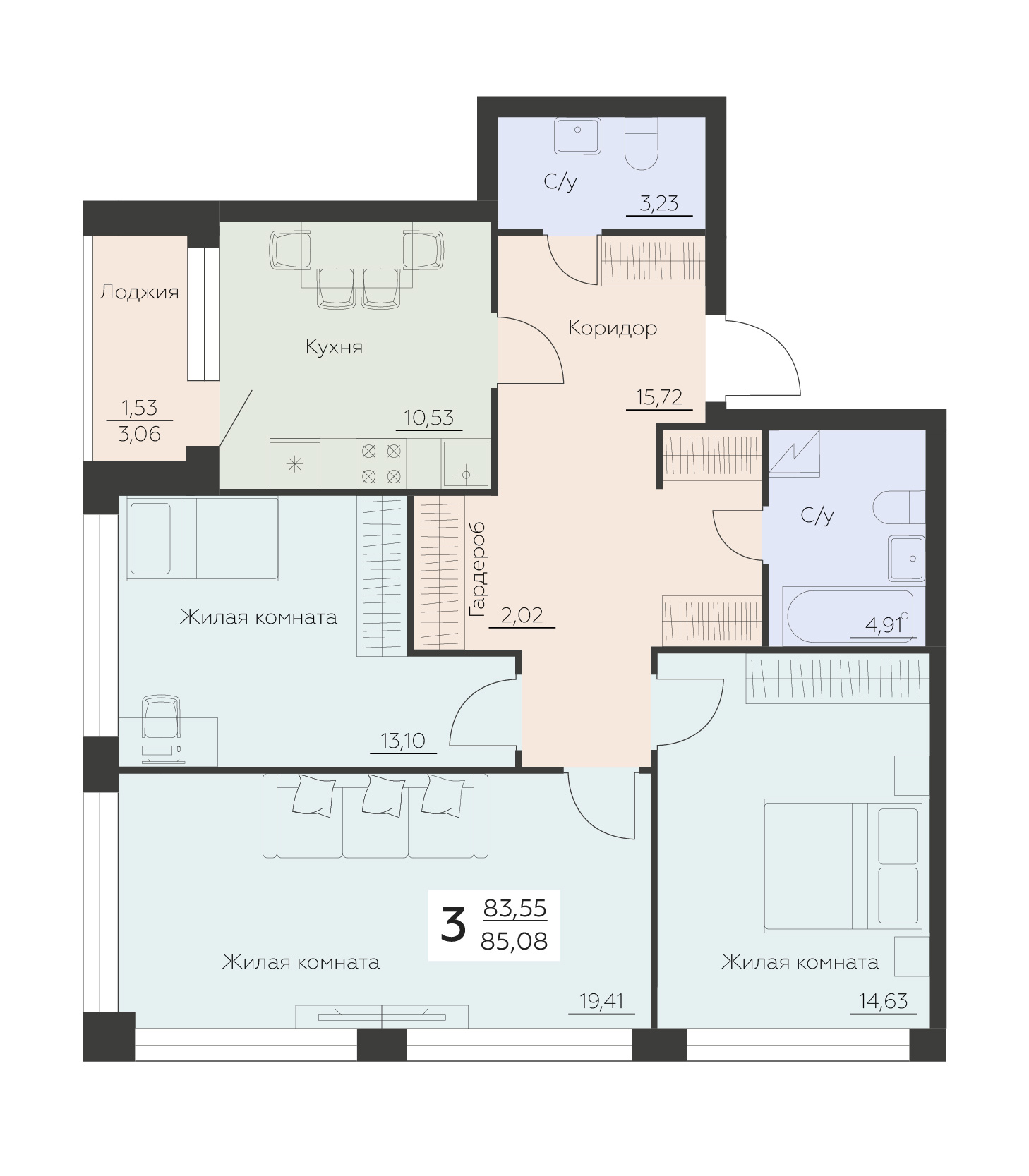 Квартира 3-комнатная квартира